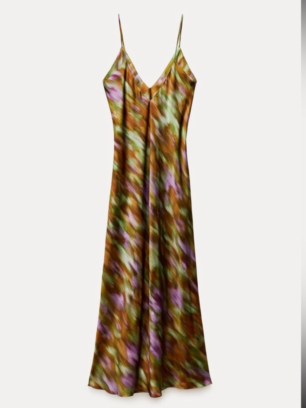Zara Brown, Green & Purple Abstract Slip Maxi Dress